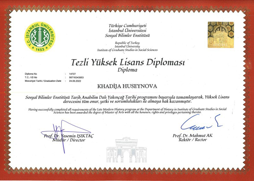 Muzeyin əməkdaşı Türkiyənin İstanbul Universitetinin doktorantura pilləsinə qəbul olmuşdur